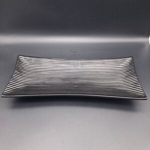 Crate & Barrel Elegant Ribbed Rectangular Black Ceramic Tray 14.25" by 6.25"